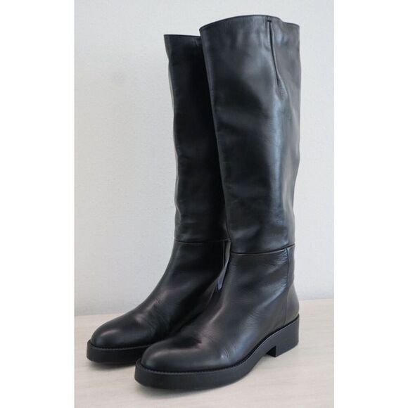 Zara 2052/612/040 Women's Sz 41 US 10 Black Leather Knee High Riding Boots - Picture 2 of 12
